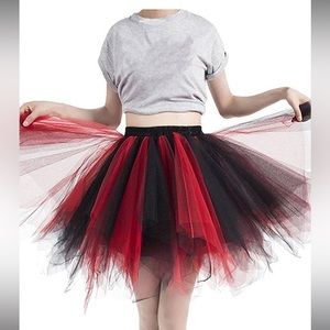 Adult Women Tutu Skirt Layered Tulle. Black and Red. Large. NWOT